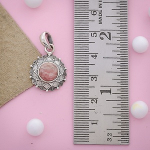 Natural Rhodochrosite Gemstone <b>Silver</b> Pendants Handmade Boho Mandala Round Cabochon Pendant Jewelry Wholesaler - Product Image 3