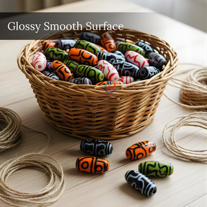 Perles ovales multicolores vibrantes en verre soufflé et tubes de verre |   Collier de bijoux DIY avec motif tribal brillant 12x28mm, fournitures créatives pour l'artisanat - Product Image 4