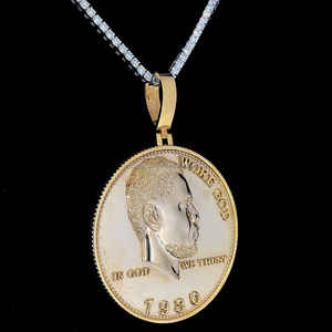 Personalizado gran círculo fino de alta calidad cara cabeza diseño 925 Starling plata artesanía chapado en oro Logo desafío moneda colgante - Product Image 3