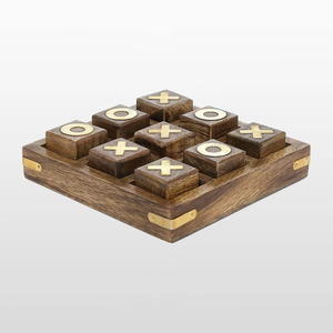 Jeu de Tic Tac Toe en bois avec incrustations en laiton, pièces X et O, design carré, décoration rustique pour la maison, utilisation sur table intérieure - Product Image 2