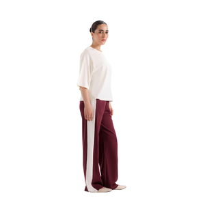 Pantalones Deportivos de Pierna Recta Color Borgoña para Mujer, Cintura Elástica, Pantalones Casuales para Estar en Casa, Cómodos, Corte Regular, Invierno, 100% Algodón, Impermeables - Product Image 3