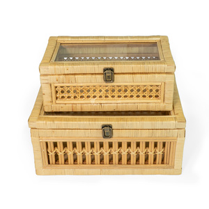 <b>Lockable</b> Rattan Display <b>Box</b> Set, Handwoven <b>Storage</b> Organizer with Glass Top for Boutique and Home Use Wholesale Viettimecraft - Product Image 1