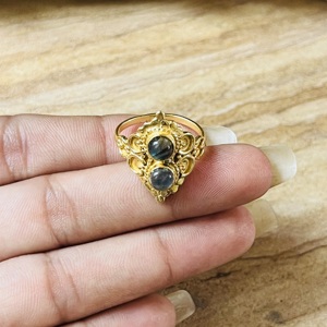 Unique Design <b>Labradorite</b> And Grey Moonstone Vintage <b>Ring</b> 18K Gold Plated Brass Double Stone Statement Wholesale <b>Ring</b> For Women - Product Image 6