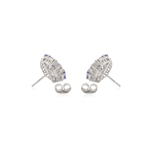 Elegant 925 Sterling <b>Silver</b> Oval & Round Shape Tanzanite & Diamond Swirl Cluster <b>Stud</b> Earrings Wholesale Fine Jewelry - Product Image 6