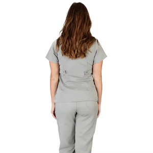MANTIC ENTERPRISES Blusa Médica Unisex Gris de Manga Corta con Cuello en V y Bolsillos Delanteros con Cordones, Uniforme de Hospital, Sarga 94% Poliéster 6% - Product Image 4
