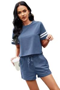 <b>Women's</b> Summer Cotton Polyester Breathable Quick Dry Custom Logo Embroidered <b>Sweat</b> Sets Home Wear Loungewear <b>Shorts</b> Wholesale - Product Image 4