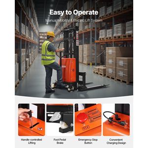 Transpallet Semi-Elettrico con Capacità di Carico di 1500 kg e Altezza di Sollevamento di 244 cm, Attrezzatura per Movimentazione Materiali - Product Image 5