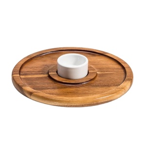 Acacia Wood Chip and Dip Tray with <b>Ceramic</b> <b>Bowl</b> Elegant Round Wooden <b>Serving</b> Tray Stylish Snack Platter - Product Image 1