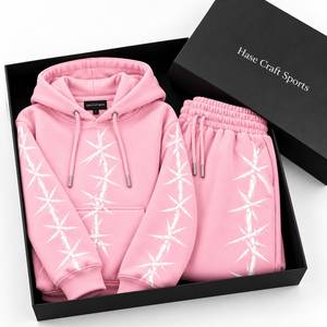 Conjunto Deportivo de 2 Piezas para Hombre, Color Rosa, Sudadera con Capucha y Pantalones Deportivos Holgados con Estampado de Estrellas, Estilo Urbano - Product Image 6
