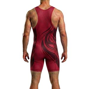 Combinaison de lutte en spandex sublimé à motif abstrait rouge et noir, équipement de lutte professionnel pour hommes, haute performance - Product Image 2