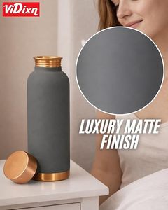 Thermos minimaliste à double paroi en acier inoxydable gris avec accents en cuivre, pour la randonnée en plein air, isolation thermique de 12 à 24 heures - Product Image 2