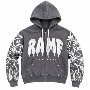 Sudaderas con capucha Y2K de algodón para hombre, estilo urbano, bordadas, con estampado en relieve, con cremallera, logotipo personalizado, hip hop, casual, de invierno, oversize, al por mayor - Product Image 3