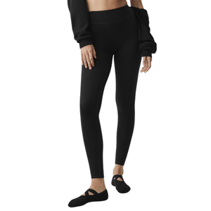 Women High Waist Full Length Solid <b>Black</b> <b>Leggings</b> Knitted Spandex Nylon Stretch Seamless Basic Style All Seasons - Product Image 1