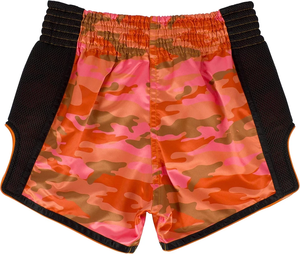 Shorts de boxe Muay Thai Fairtex coupe slim camouflage orange, imprimé camouflage rose orange, respirants - Product Image 4