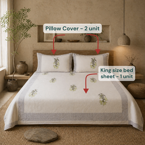 Parure de lit de luxe florale blanc et vert, taille King, en pur coton premium, respectueuse de l'environnement, teintures non toxiques, respirante, douce et durable pour la maison - Product Image 6
