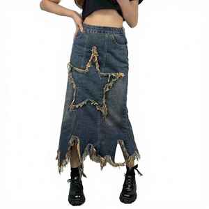 Mini-jupe en jean taille haute asymétrique pour femme, boutonnée sur le devant, unie, délavée, style décontracté - Product Image 5