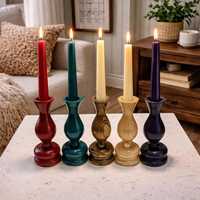 Porte-bougie artisanal en bois de manguier coloré |   Support de bougie en bois coloré pour Noël
