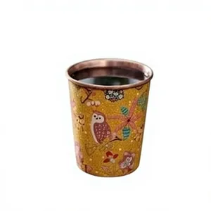 Vaso de Cobre Puro Impreso de Primera Calidad, Lujoso y Clásico con Diseño Floral de Búho, Vaso Metálico Resistente de Forma Cónica, Elegante y Tradicional - Product Image 1