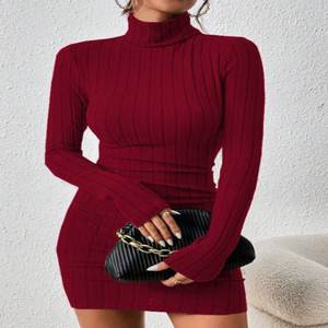 Vestido Mini Bohemio Bodycon para Mujer, Cintura Imperio, Cuello Alto, Manga Larga, Tejido de Punto, Spandex/Algodón, Transpirable, Sexy, ODM, Simple y Atrevido - Product Image 4
