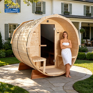 Sauna de Barril para Exteriores de Cedro Rojo Premium con Vista Panorámica y Porche Frontal, Control por WiFi con Aplicación Inteligente para el Mercado Canadiense - Product Image 1