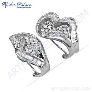 Boucles d'oreilles en argent 925 en forme de cœur avec cristaux en strass, bijoux romantiques de mariage pour femmes - Product Image 2