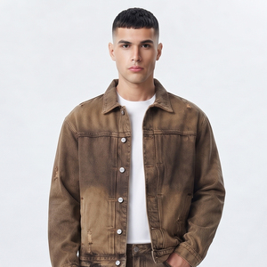 Men's Vintage Winter Breathable <b>Denim</b> Tracksuits Turn Collar Jeans Washed <b>Jacket</b> <b>Denim</b> Pant Set Outerwear - Product Image 4