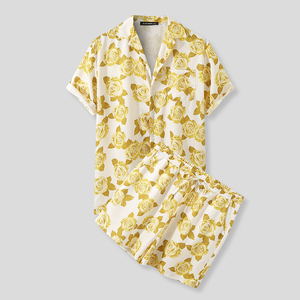 Custom Summer <b>Men</b> <b>Hawaiian</b> Style Printing Short Sleeve Nylon Button <b>Shirt</b> and Beach Shorts Set for <b>Men</b> - Product Image 5