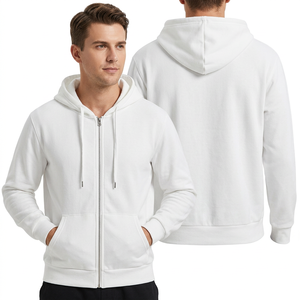 Sweat-shirt à capuche zippé blanc pour homme, coupe classique, en coton French Terry, couleur unie, décontracté, pour l'automne - Product Image 5