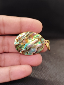 Natural <b>Abalone</b> <b>Shell</b> Brass Pendant Handmade Iridescent Pendant for Jewelry - Product Image 3