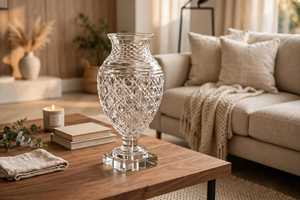 Vase à fleurs en verre transparent taillé, vase décoratif de table pour centre de table de mariage ou de maison - Product Image 3