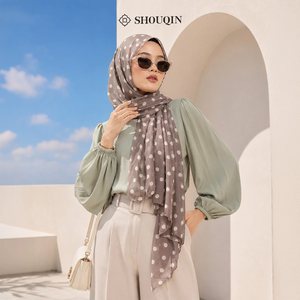 Pañuelo Hijab Ceruty con Estampado de Puntos de Polka Dot de Shouqin Dottie, Elegante y sin Esfuerzo, Pañuelo Floral para Mujeres Musulmanas, Venta al por Mayor - Product Image 1