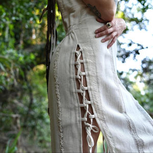 Vestido Maxi de Algodón con Aberturas Laterales y Espalda Descubierta, Vestido Cómodo y Fluido para Mujer, Vestido Maxi de Fantasía - Product Image 2