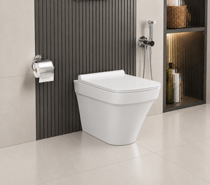 WC monobloc moderne à poser au sol, en céramique carrée, avec chasse d'eau à fermeture douce et siphon en P/S, pour hôtels et villas - Product Image 1