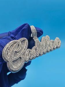 จี้เพชรโมอิสซาไนต์ VVS แบบตัวอักษรลายเส้น  จี้เงินแท้ 925  จี้ฮิปฮอป  จี้ตัวอักษรสองชั้น สำหรับเป็นของขวัญ - Product Image 4