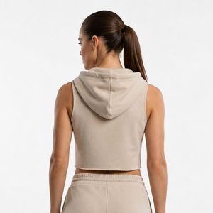 Women Gym Fitness Cropped Sleeveless Hoodie Sportswear Running Hooded Tank Top Short Length Women Sleeveless Hood <b>Jacket</b> - Product Image 2