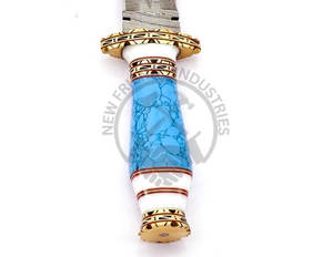 Nouveau couteau de chasse artisanal en acier Damas à double tranchant avec manche en laiton et pierre bleue, couteau à lame fixe pour le camping et la survie - Product Image 6