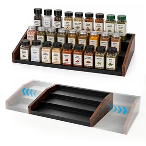 Étagère à épices en bois de manguier avec accents en laiton - Rangement de cuisine en gros - Product Image 1