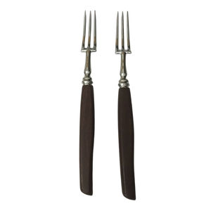 Ensemble de 2 fourchettes à dîner vintage modernes en acier inoxydable avec manche en bois foncé, pour la maison, la cuisine et les restaurants, à bon prix - Product Image 1
