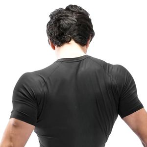 T-shirt à manches courtes pour homme, noir, coupe ajustée, col rond, extensible, pour l'entraînement sportif, la course à pied, les vêtements de sport décontractés, la mode fitness - Product Image 4