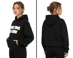Sweat-shirt à capuche noir pour femme OEM, coupe classique, couleur unie, décontracté, en molleton bouclette, automne - Product Image 4