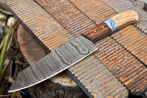 Cuchillo de Caza Artesanal de Acero de Damasco, Hoja Fija de Punta Caída con Espiga Completa, Mango de Madera, Cuchillo de Supervivencia para Exteriores - Product Image 2