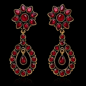 Pendientes Colgantes de Ónix Rojo con Diseño Floral y Cruz, Bañados en Plata y Oro, Estilo Étnico, para Mujer, Venta al por Mayor para Fiestas, Proveedor a Granel - Product Image 3