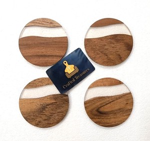 Households Item Wood Resin <b>Coaster</b> Set 4-Inch Diameter <b>Heat</b> Resistant Non-Slip Handmade Drink Home Bar Use <b>Coasters</b> Placemats - Product Image 2