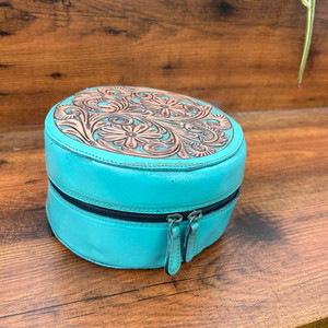 Nouvel arrivage de boîte de rangement cosmétique de maquillage élégant en cuir repoussé à la main, boîte de rangement de salle de bain vanité couleur turquoise - Product Image 3