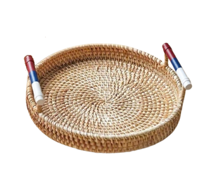 Bandeja Redonda de Ratán Tejida a Mano con Diseño Patriótico para el 4 de Julio, Barbacoa, Servir Bebidas y Aperitivos, Decoración Hecha en Vietnam - Product Image 1