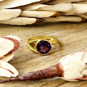 Unique Design Dainty <b>Amethyst</b> <b>Ring</b> Minimalist Brass Band Women 18k <b>Gold</b> Plated Fashion Jewelry Trendy Accessories [Wholesale/OEM - Product Image 1