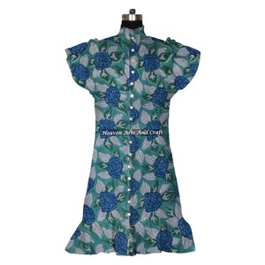 Vestido corto estampado de algodón sin mangas para mujer, ropa de verano y resort, ropa de India y Pakistán. - Product Image 4