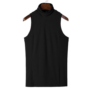 Camisetas sin mangas de cuello alto acanaladas 100% algodón a la moda, con logo personalizado, ajustadas, informales, de verano, para hombre, estilo crop top. - Product Image 2