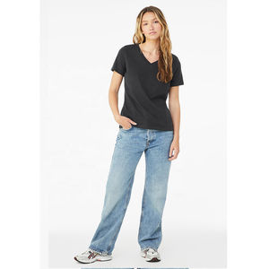 Camiseta de Manga Corta con Cuello en V para Mujer, Jersey Regular, Transpirable, de Algodón, con Parches Bordados, Diseño OEM, Secado Rápido, Ecológica, para Verano - Product Image 4