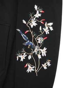 Men's <b>Black</b> Hooded Zip-Up <b>Sweatshirt</b> With Floral Bird Embroidery Regular Fit Casual Autumn Wear - Product Image 6